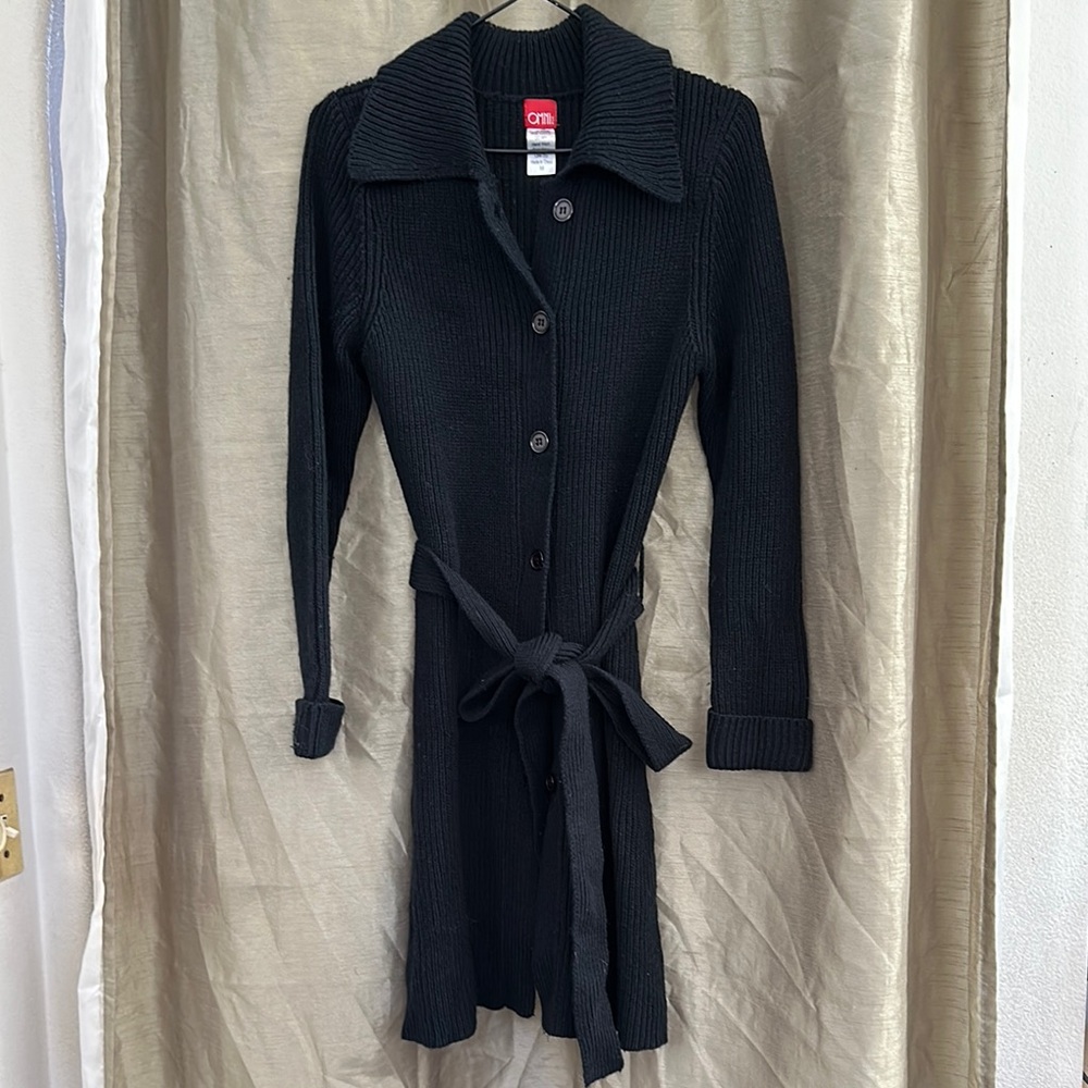 OMNI Black Long Cardigan Sweater with Belt